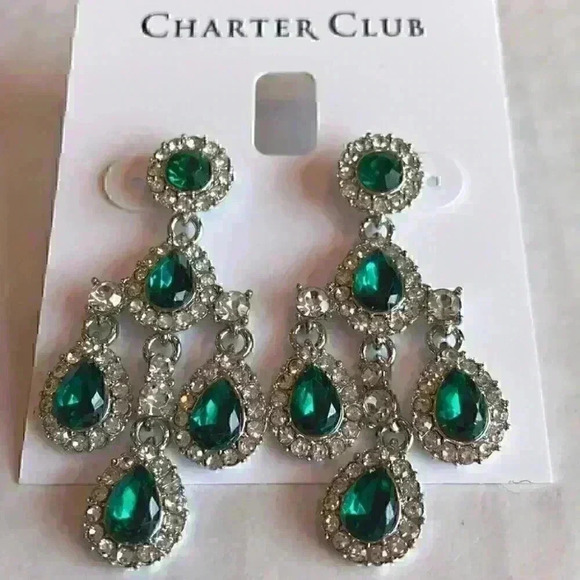 Charter Club new Stone Chandelier Earrings/emerald - Picture 3 of 7